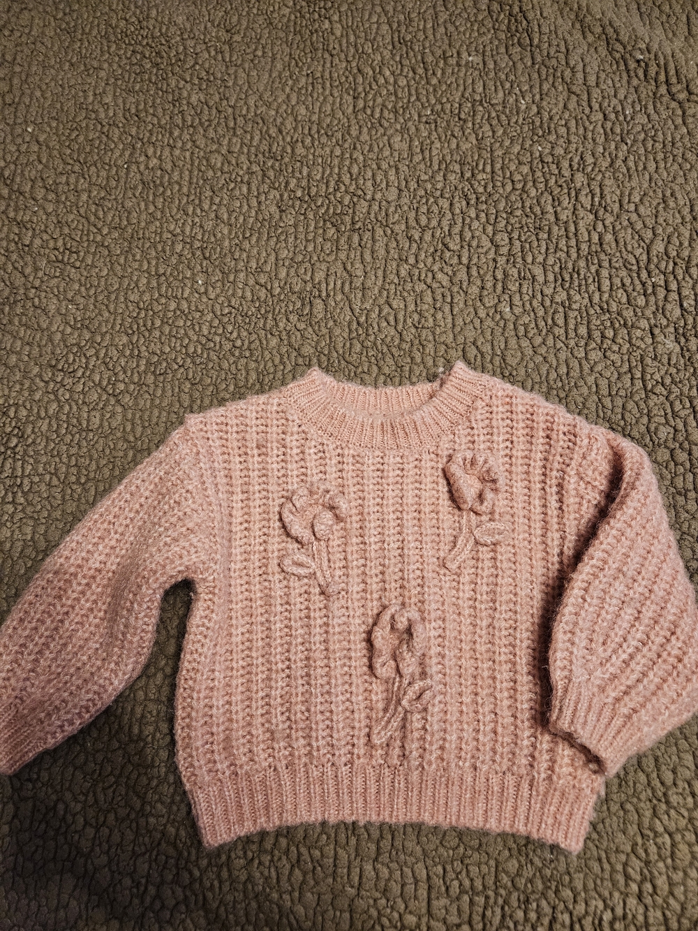 Zara Toddler Girls Pink Textured Floral Appliqué Knit Sweater, 18 Months